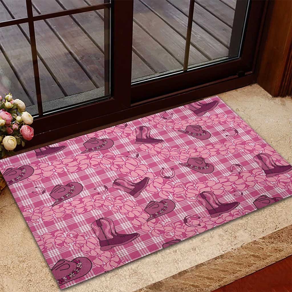 Pink Palaka Hawaii Cowboy Rubber Doormat Puakenikeni Lei Paniolo Papale Seamless Vibes LT14 - Polynesian Pride