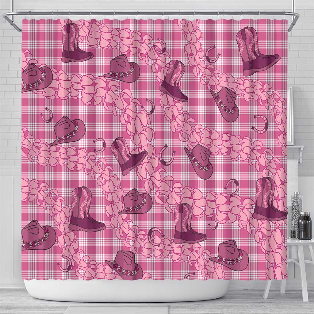Pink Palaka Hawaii Cowboy Shower Curtain Puakenikeni Lei Paniolo Papale Seamless Vibes LT14 - Polynesian Pride