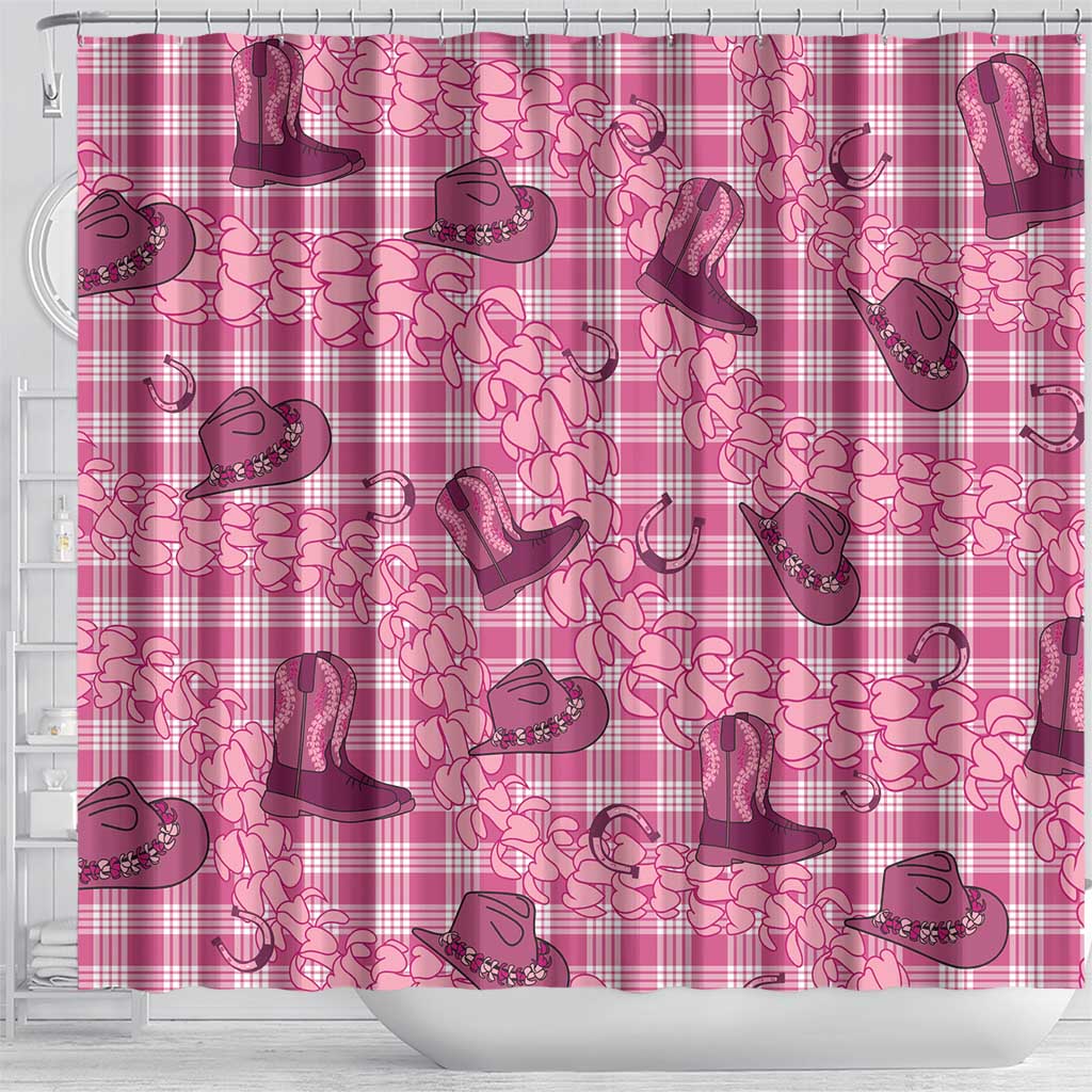 Pink Palaka Hawaii Cowboy Shower Curtain Puakenikeni Lei Paniolo Papale Seamless Vibes LT14 - Polynesian Pride