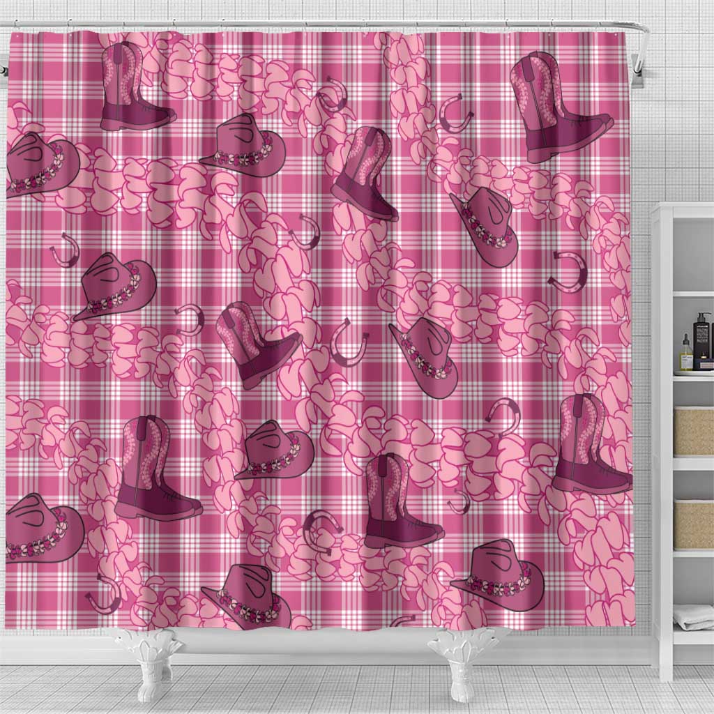 Pink Palaka Hawaii Cowboy Shower Curtain Puakenikeni Lei Paniolo Papale Seamless Vibes LT14 - Polynesian Pride