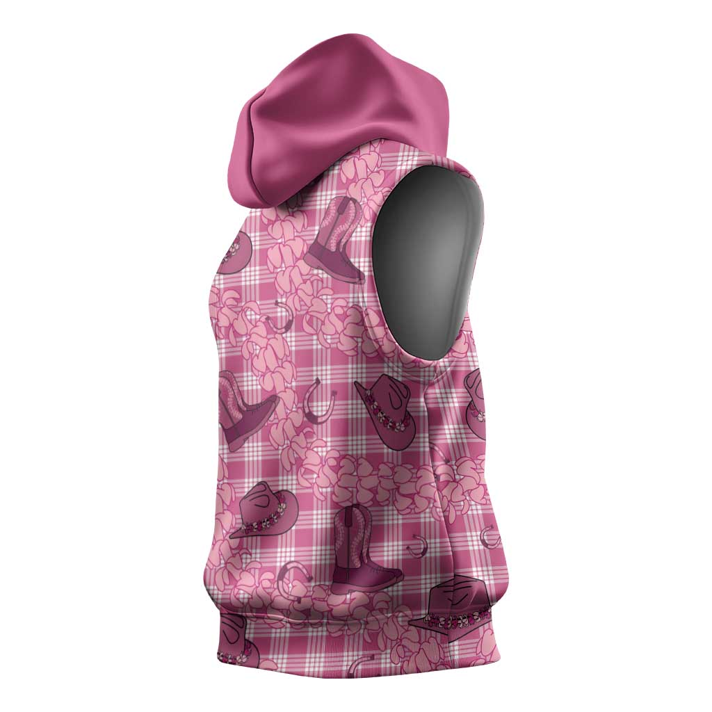 Pink Palaka Hawaii Cowboy Sleeveless Hoodie Puakenikeni Lei Paniolo Papale Seamless Vibes LT14 - Polynesian Pride