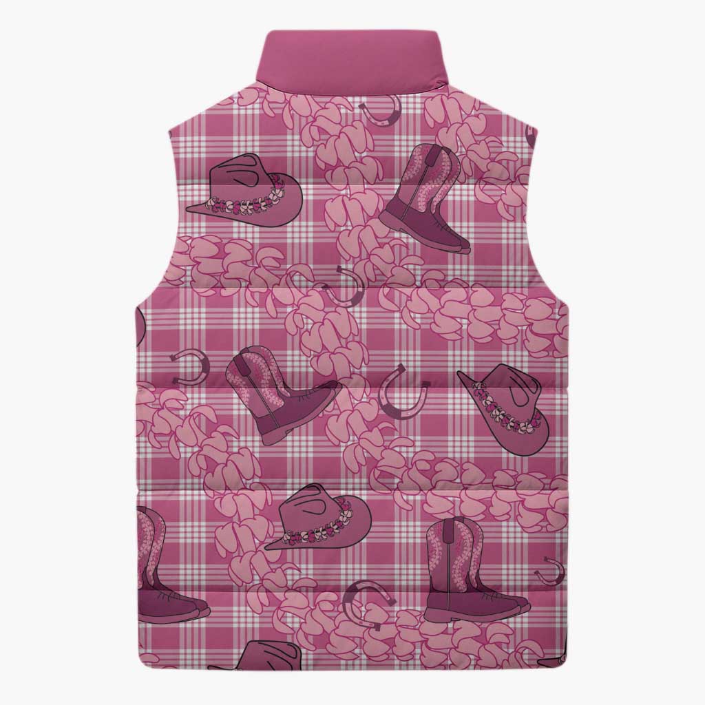 Pink Palaka Hawaii Cowboy Sleeveless Puffer Jacket Puakenikeni Lei Paniolo Papale Seamless Vibes LT14 - Polynesian Pride