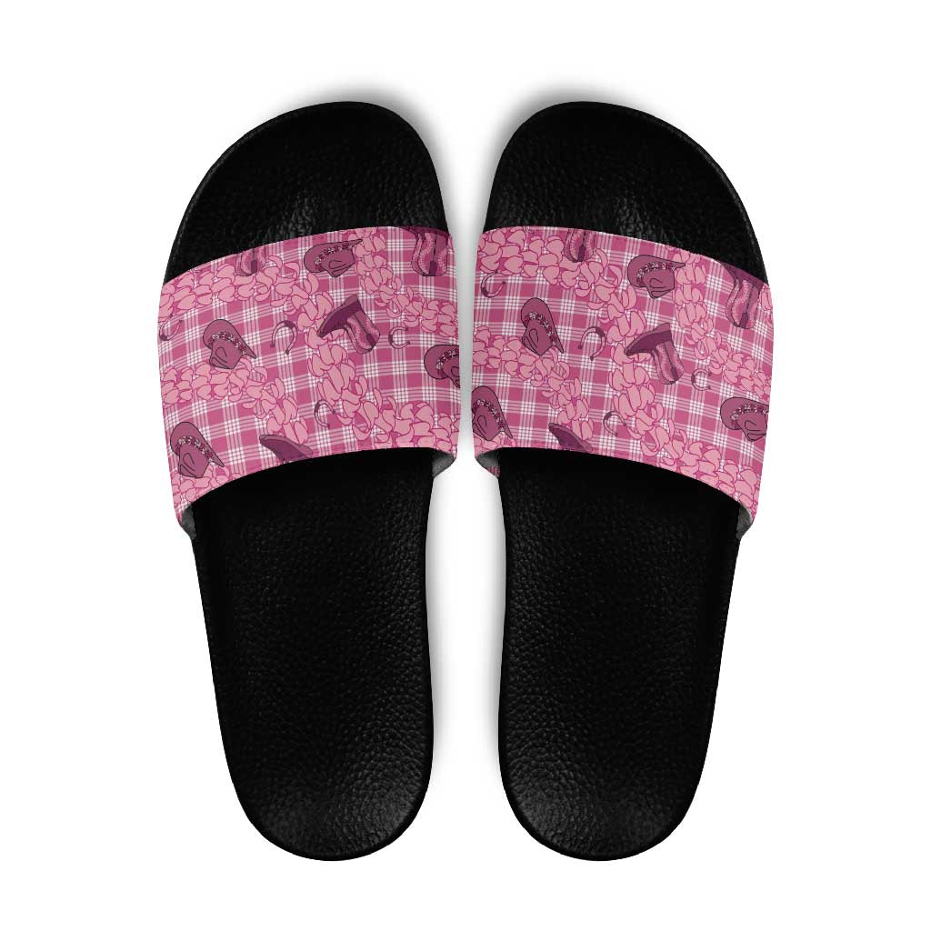 Pink Palaka Hawaii Cowboy Slide Sandals Puakenikeni Lei Paniolo Papale Seamless Vibes LT14 Pink - Polynesian Pride