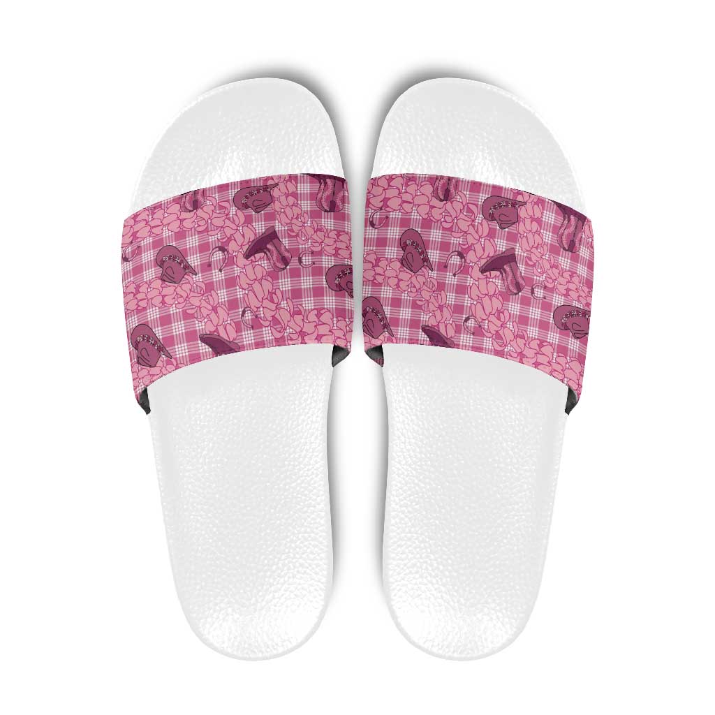 Pink Palaka Hawaii Cowboy Slide Sandals Puakenikeni Lei Paniolo Papale Seamless Vibes LT14 Pink - Polynesian Pride