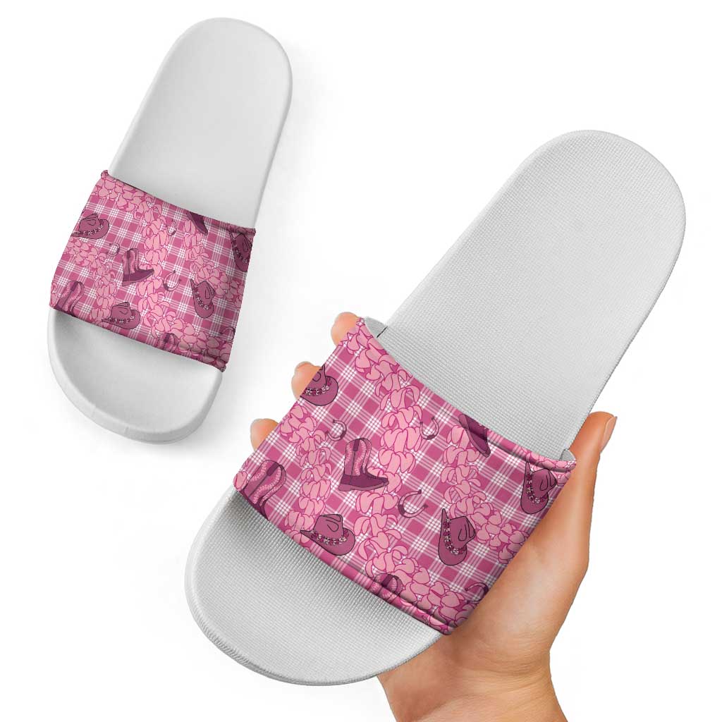 Pink Palaka Hawaii Cowboy Slide Sandals Puakenikeni Lei Paniolo Papale Seamless Vibes LT14 - Polynesian Pride