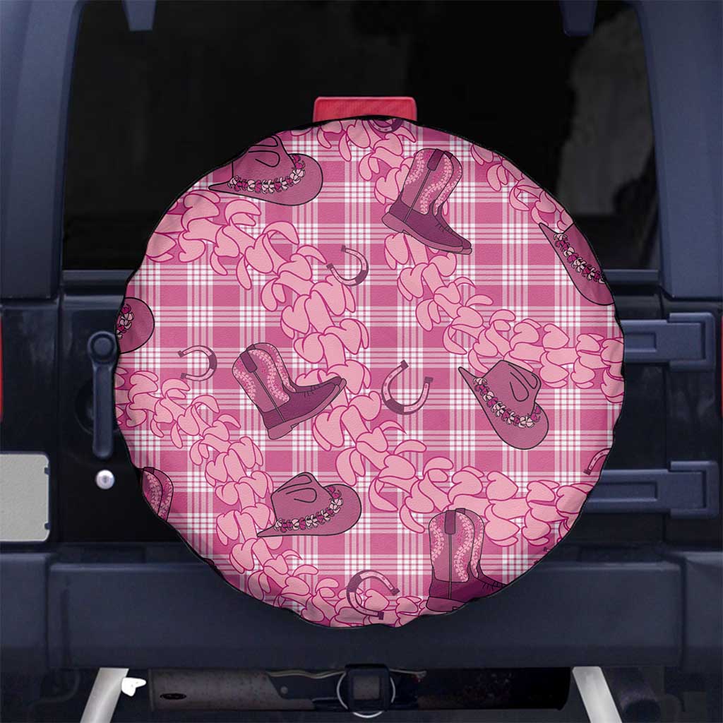 Pink Palaka Hawaii Cowboy Spare Tire Cover Puakenikeni Lei Paniolo Papale Seamless Vibes LT14 No hole Pink - Polynesian Pride