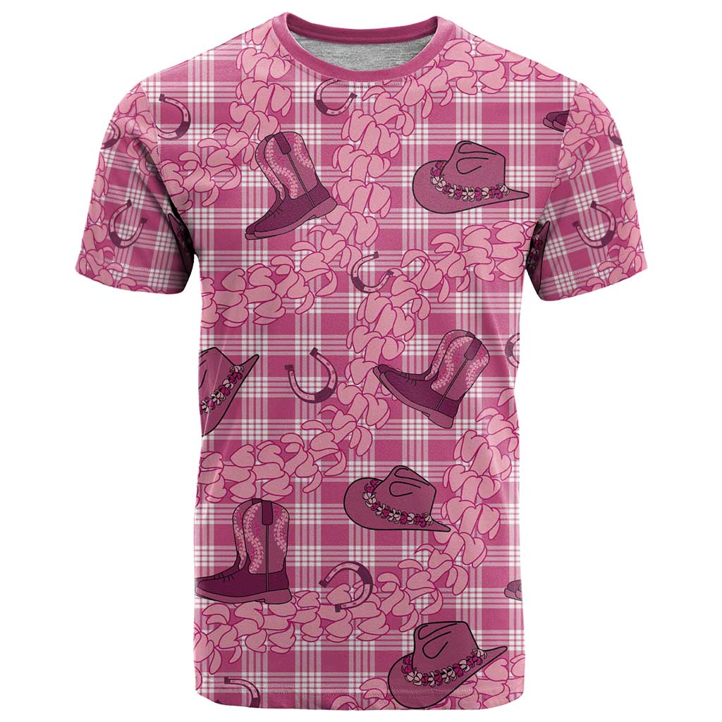Pink Palaka Hawaii Cowboy T Shirt Puakenikeni Lei Paniolo Papale Seamless Vibes LT14 Pink - Polynesian Pride