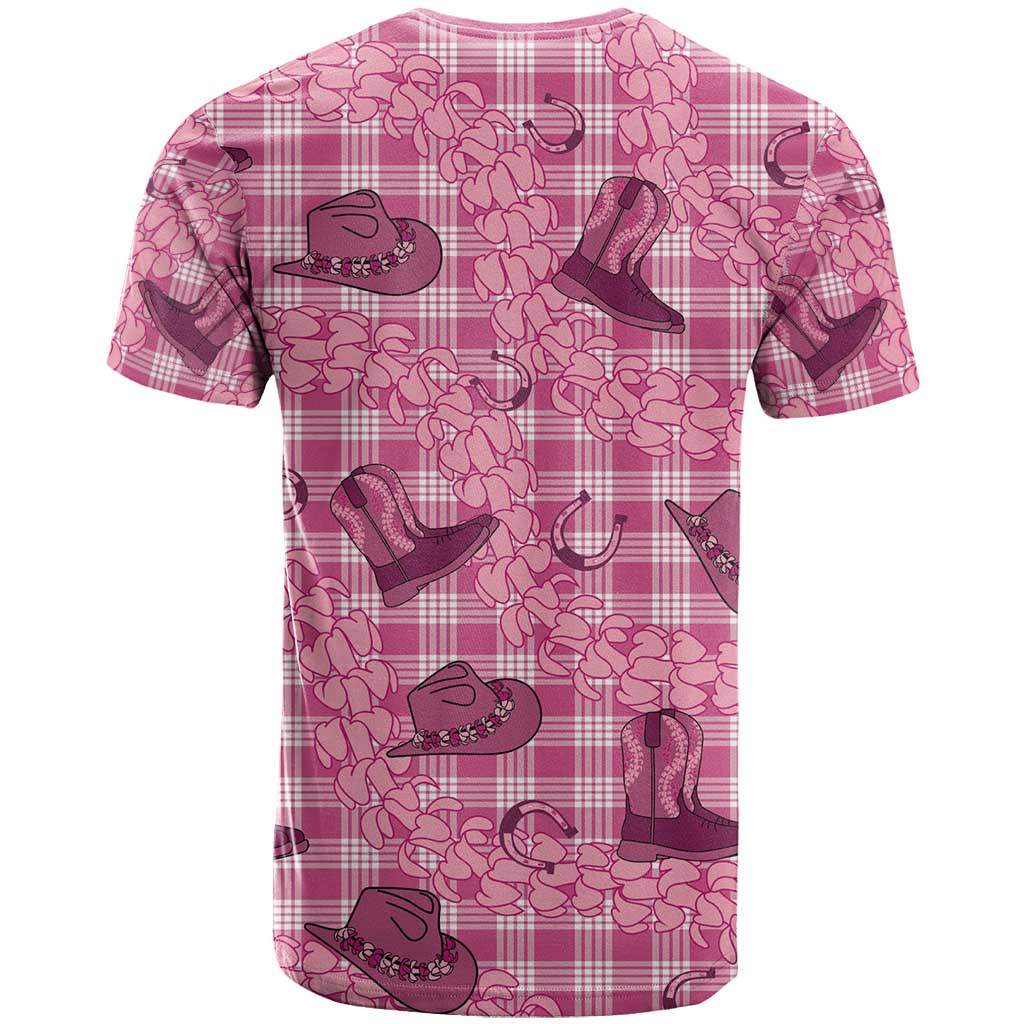 Pink Palaka Hawaii Cowboy T Shirt Puakenikeni Lei Paniolo Papale Seamless Vibes LT14 - Polynesian Pride