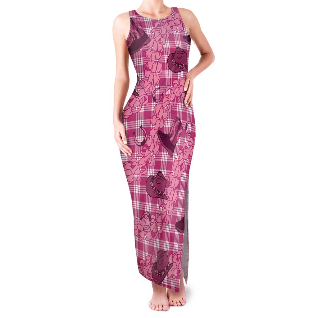 Pink Palaka Hawaii Cowboy Tank Maxi Dress Puakenikeni Lei Paniolo Papale Seamless Vibes LT14 Women Pink - Polynesian Pride
