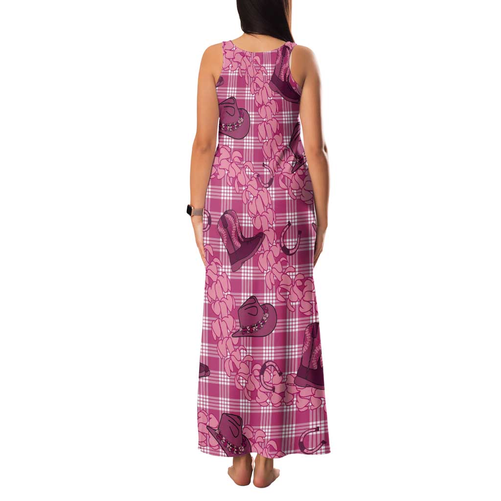 Pink Palaka Hawaii Cowboy Tank Maxi Dress Puakenikeni Lei Paniolo Papale Seamless Vibes LT14 - Polynesian Pride