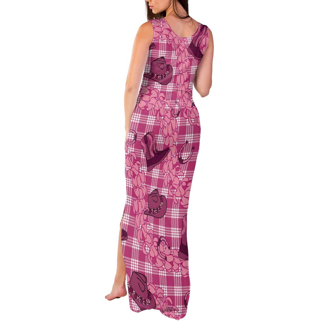 Pink Palaka Hawaii Cowboy Tank Maxi Dress Puakenikeni Lei Paniolo Papale Seamless Vibes LT14 - Polynesian Pride