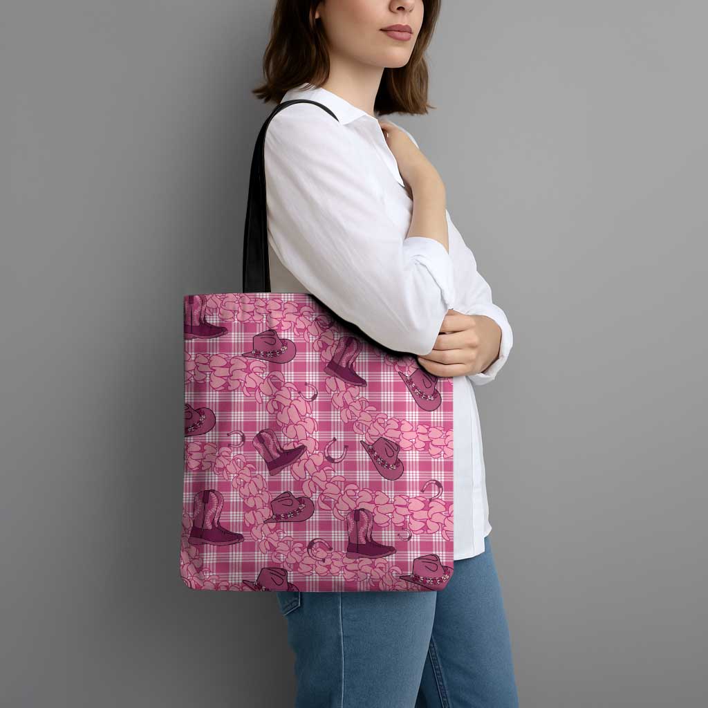 Pink Palaka Hawaii Cowboy Tote Bag Puakenikeni Lei Paniolo Papale Seamless Vibes LT14 - Polynesian Pride