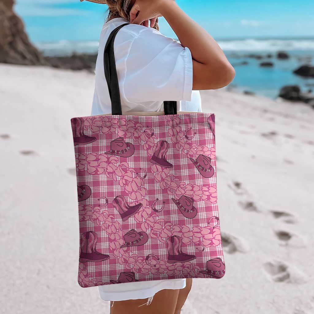 Pink Palaka Hawaii Cowboy Tote Bag Puakenikeni Lei Paniolo Papale Seamless Vibes LT14 - Polynesian Pride