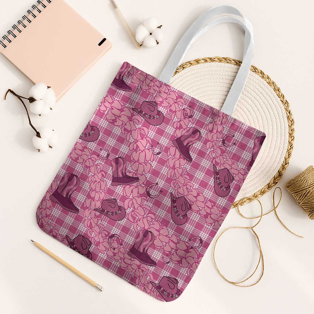 Pink Palaka Hawaii Cowboy Tote Bag Puakenikeni Lei Paniolo Papale Seamless Vibes LT14 White Strap One Size Pink - Polynesian Pride