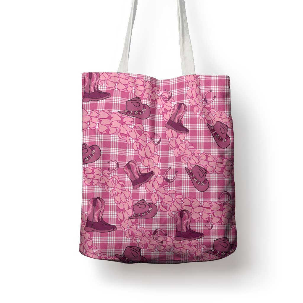 Pink Palaka Hawaii Cowboy Tote Bag Puakenikeni Lei Paniolo Papale Seamless Vibes LT14 - Polynesian Pride