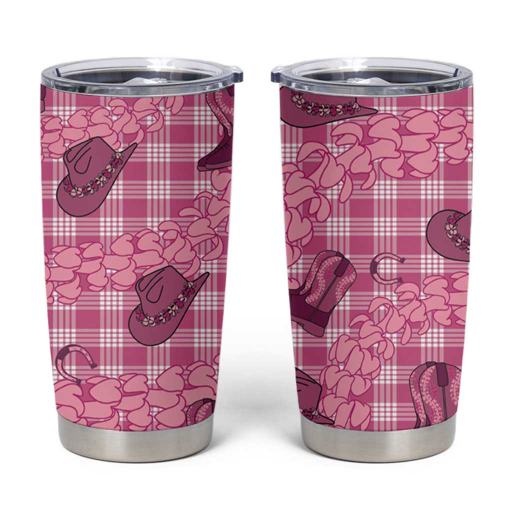 Pink Palaka Hawaii Cowboy Tumbler Cup Puakenikeni Lei Paniolo Papale Seamless Vibes LT14 Pink - Polynesian Pride