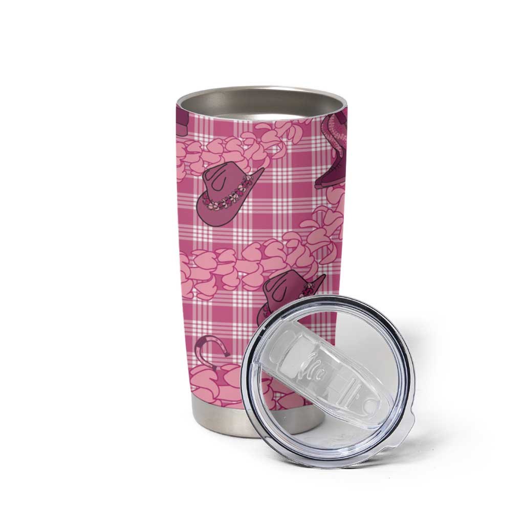 Pink Palaka Hawaii Cowboy Tumbler Cup Puakenikeni Lei Paniolo Papale Seamless Vibes LT14 - Polynesian Pride