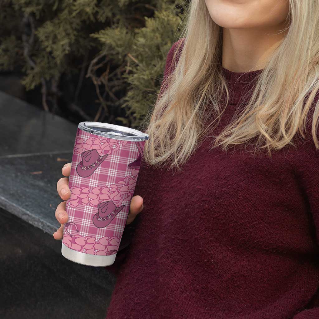 Pink Palaka Hawaii Cowboy Tumbler Cup Puakenikeni Lei Paniolo Papale Seamless Vibes LT14 - Polynesian Pride