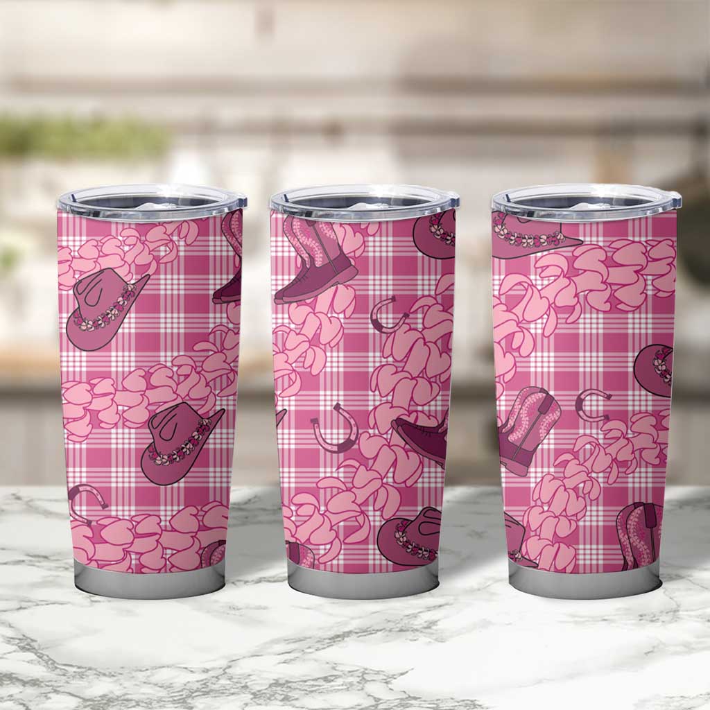 Pink Palaka Hawaii Cowboy Tumbler Cup Puakenikeni Lei Paniolo Papale Seamless Vibes LT14 - Polynesian Pride