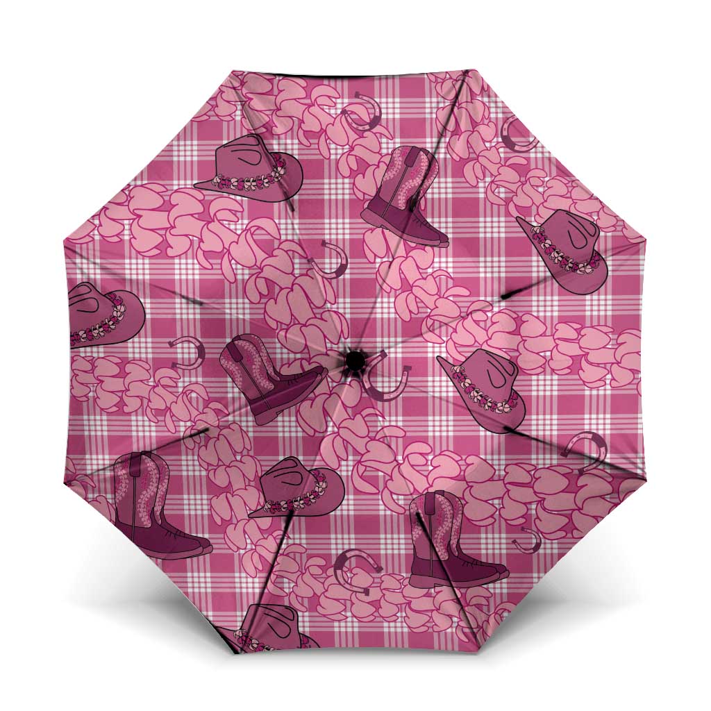 Pink Palaka Hawaii Cowboy Umbrella Puakenikeni Lei Paniolo Papale Seamless Vibes LT14 One Size Folded 11.42 inch Opened Diameter 37.4 inch Pink - Polynesian Pride