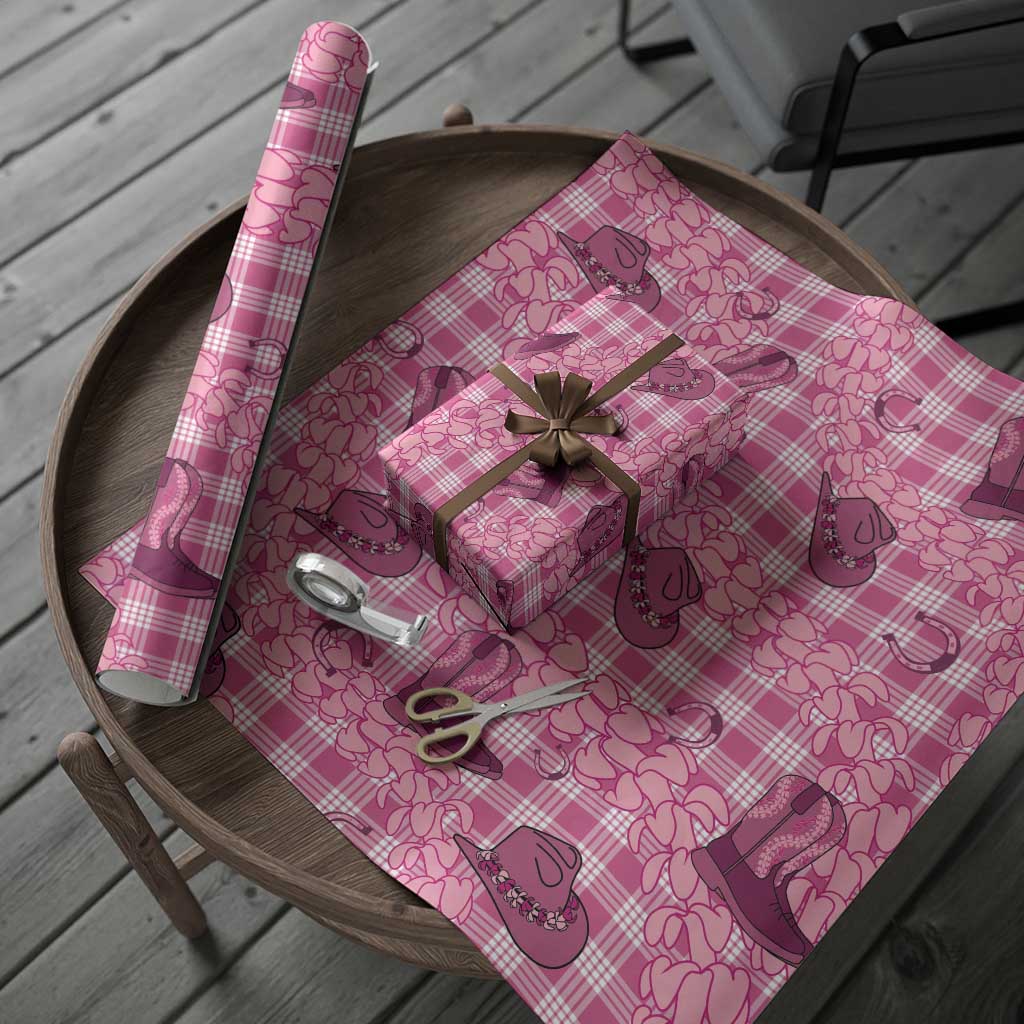 Pink Palaka Hawaii Cowboy Wrapping Paper Puakenikeni Lei Paniolo Papale Seamless Vibes LT14 - Polynesian Pride