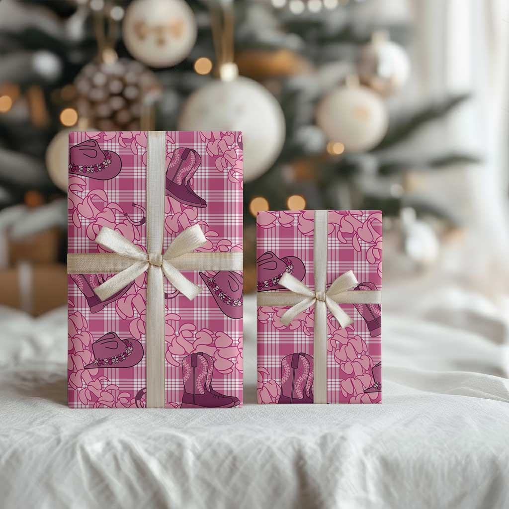 Pink Palaka Hawaii Cowboy Wrapping Paper Puakenikeni Lei Paniolo Papale Seamless Vibes LT14 - Polynesian Pride