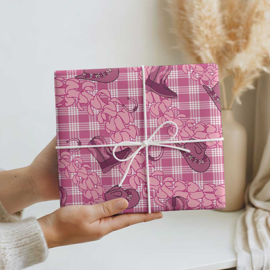 Pink Palaka Hawaii Cowboy Wrapping Paper Puakenikeni Lei Paniolo Papale Seamless Vibes LT14 - Polynesian Pride