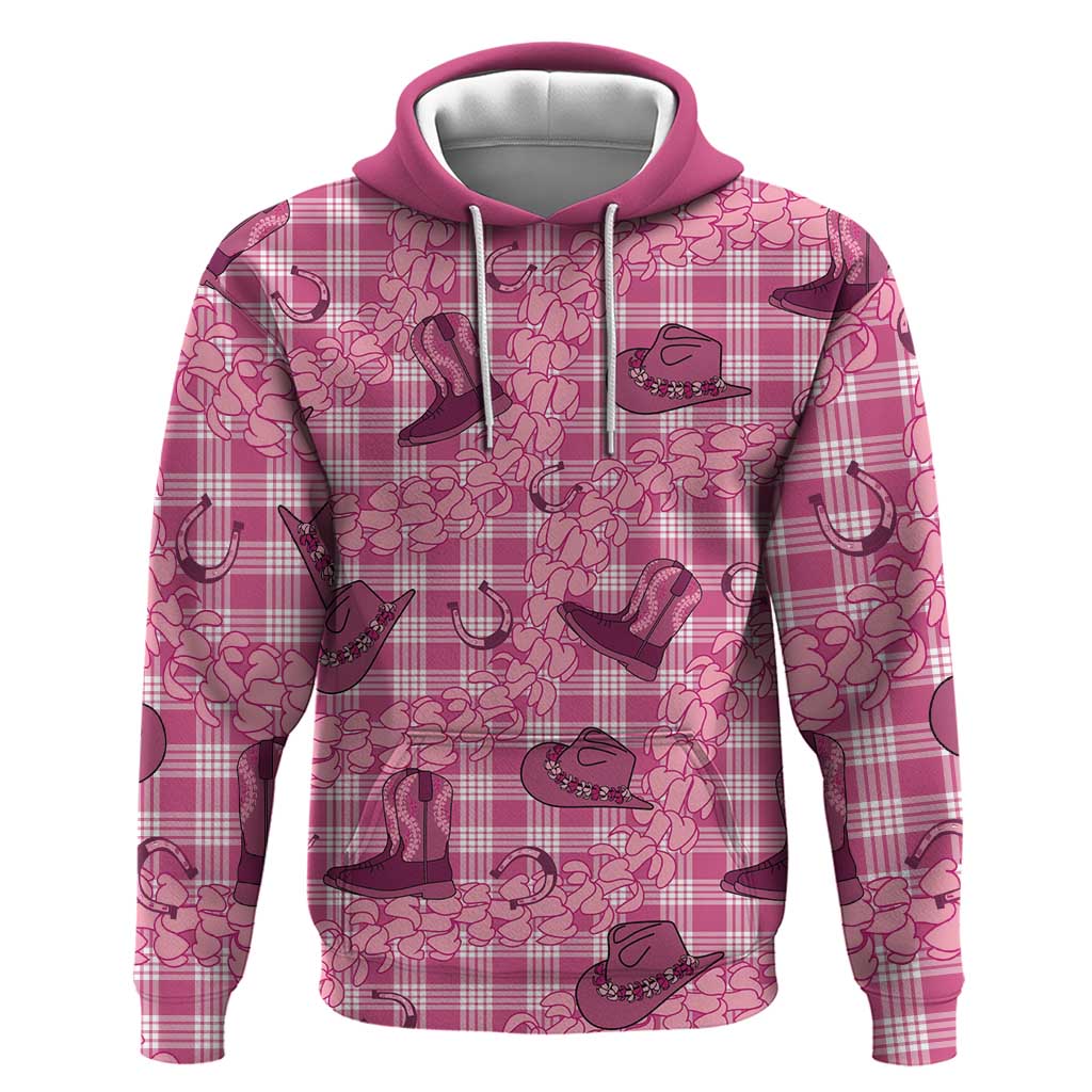 Pink Palaka Hawaii Cowboy Zip Hoodie Puakenikeni Lei Paniolo Papale Seamless Vibes LT14 Pullover Hoodie Pink - Polynesian Pride