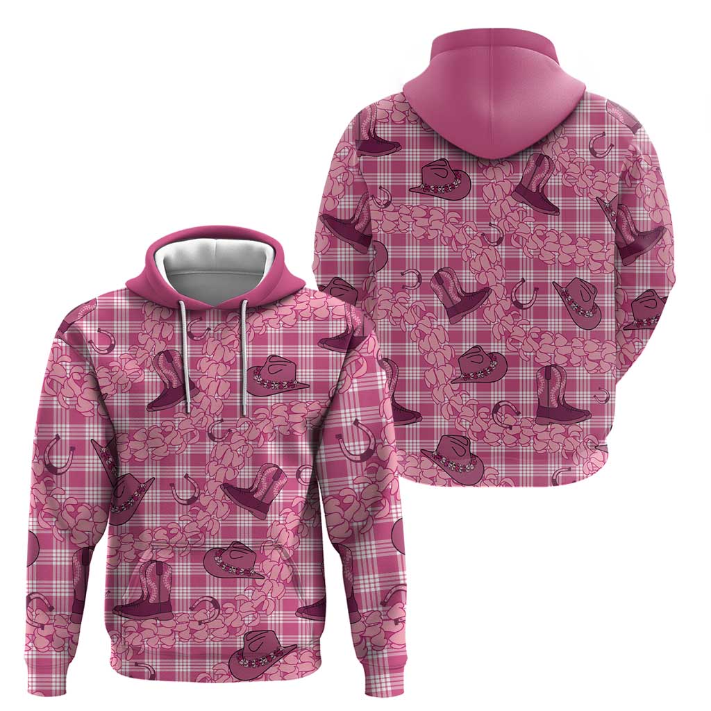 Pink Palaka Hawaii Cowboy Zip Hoodie Puakenikeni Lei Paniolo Papale Seamless Vibes LT14 - Polynesian Pride