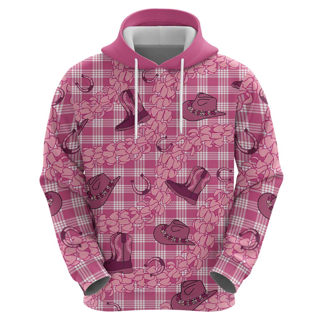 Pink Palaka Hawaii Cowboy Zip Hoodie Puakenikeni Lei Paniolo Papale Seamless Vibes LT14 - Polynesian Pride