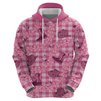 Pink Palaka Hawaii Cowboy Zip Hoodie Puakenikeni Lei Paniolo Papale Seamless Vibes LT14 - Polynesian Pride