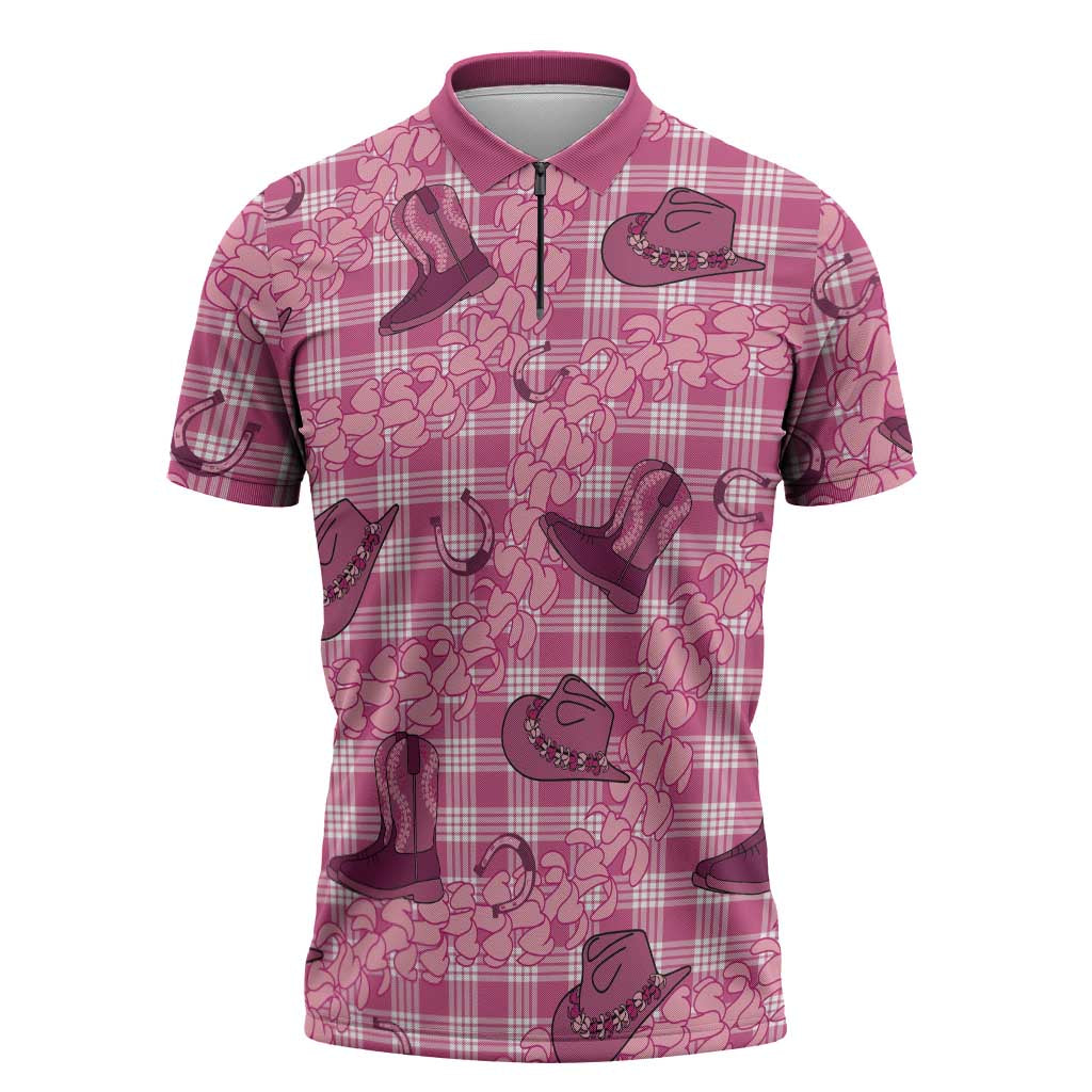 Pink Palaka Hawaii Cowboy Zipper Polo Shirt Puakenikeni Lei Paniolo Papale Seamless Vibes LT14 Pink - Polynesian Pride