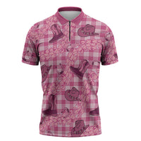 Pink Palaka Hawaii Cowboy Zipper Polo Shirt Puakenikeni Lei Paniolo Papale Seamless Vibes LT14 Pink - Polynesian Pride