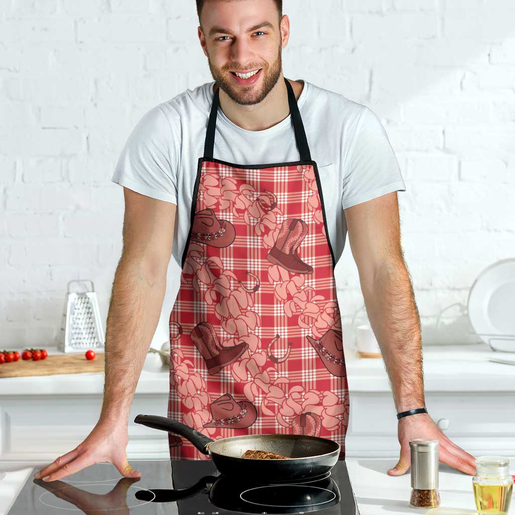 Red Palaka Hawaii Cowboy Apron Puakenikeni Lei Paniolo Papale Seamless Vibes - Polynesian Pride
