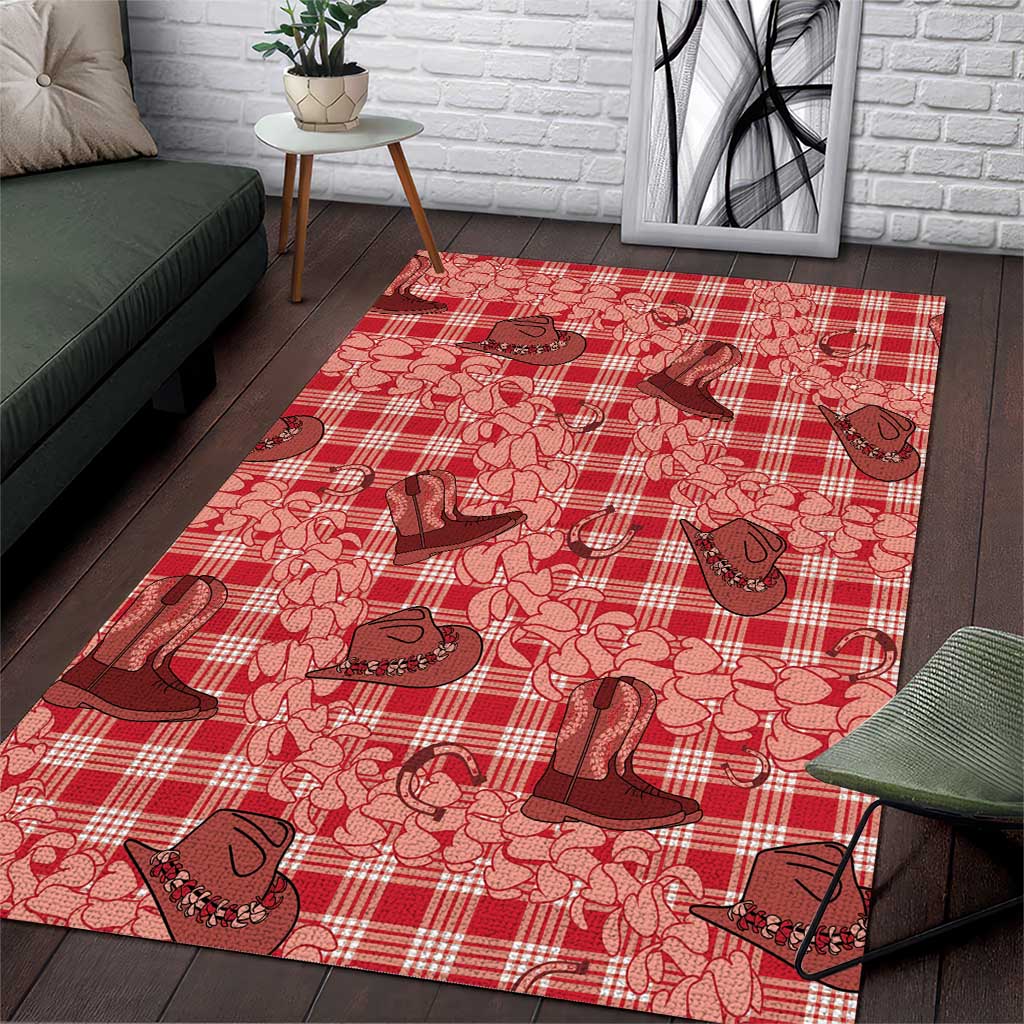 Red Palaka Hawaii Cowboy Area Rug Puakenikeni Lei Paniolo Papale Seamless Vibes LT14 Red - Polynesian Pride