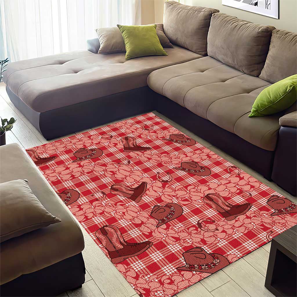 Red Palaka Hawaii Cowboy Area Rug Puakenikeni Lei Paniolo Papale Seamless Vibes LT14 - Polynesian Pride