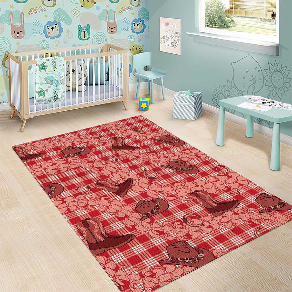 Red Palaka Hawaii Cowboy Area Rug Puakenikeni Lei Paniolo Papale Seamless Vibes LT14 - Polynesian Pride