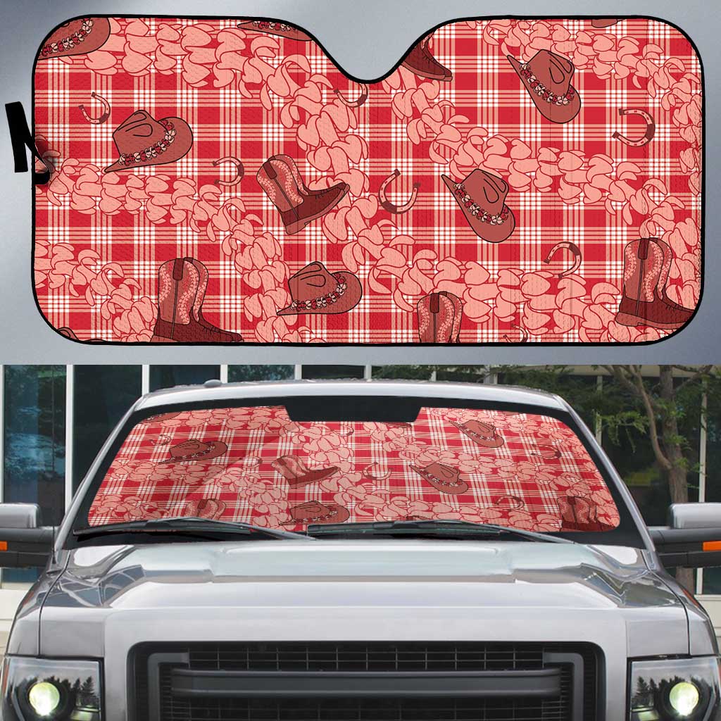 Red Palaka Hawaii Cowboy Auto Sun Shade Puakenikeni Lei Paniolo Papale Seamless Vibes LT14 Red - Polynesian Pride