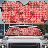 Red Palaka Hawaii Cowboy Auto Sun Shade Puakenikeni Lei Paniolo Papale Seamless Vibes LT14 Red - Polynesian Pride