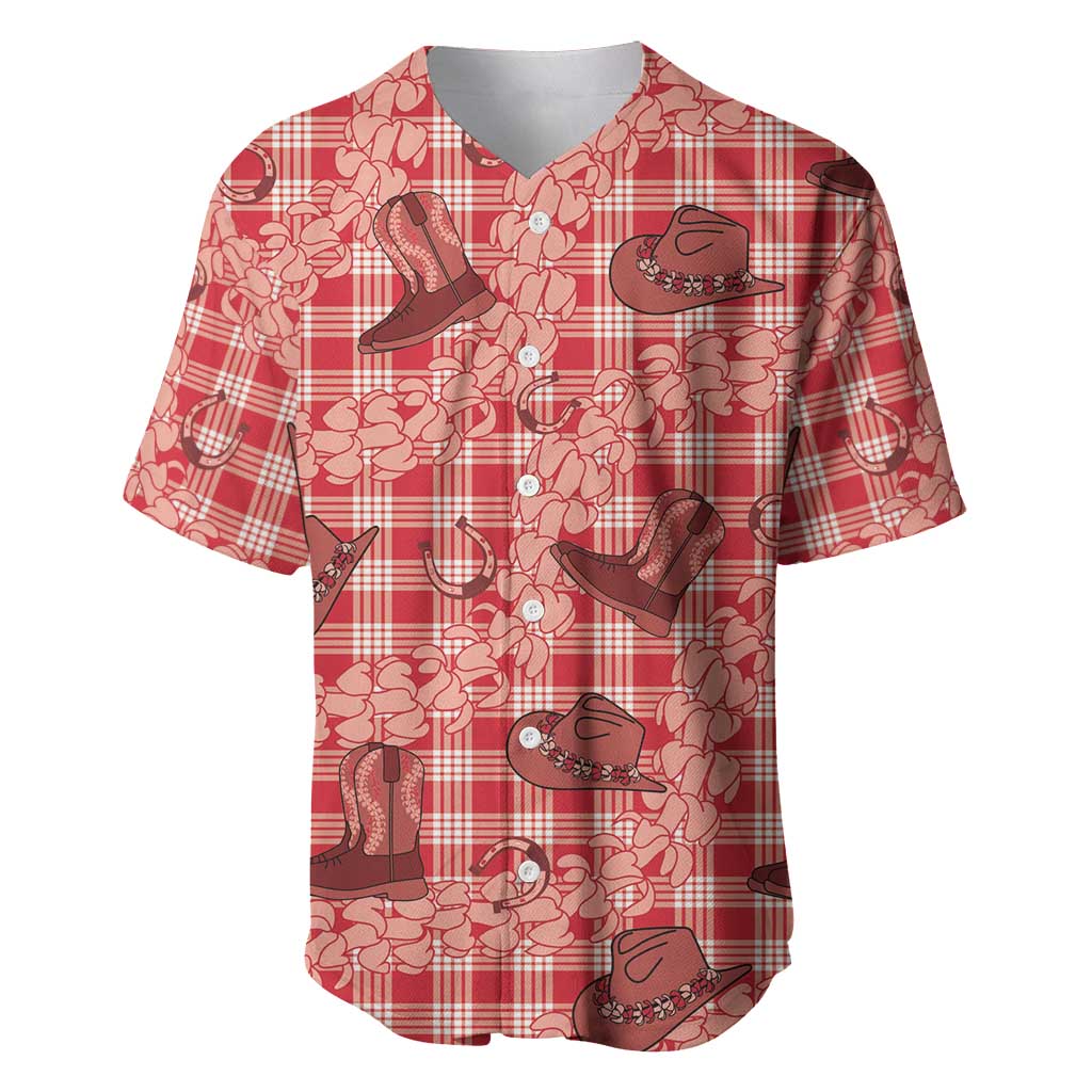 Red Palaka Hawaii Cowboy Baseball Jersey Puakenikeni Lei Paniolo Papale Seamless Vibes LT14 Red - Polynesian Pride