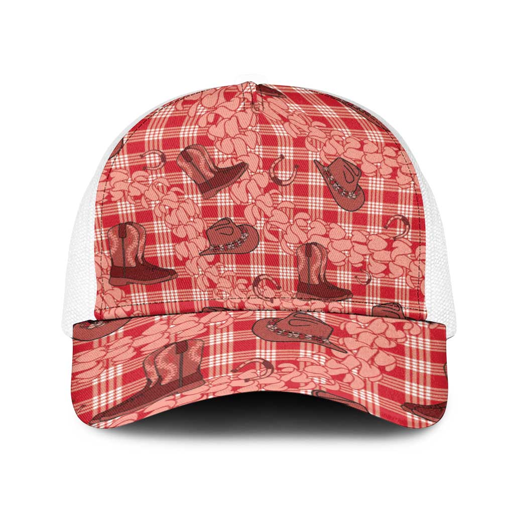 Red Palaka Hawaii Cowboy Baseball Net Cap Puakenikeni Lei Paniolo Papale Seamless Vibes - Polynesian Pride