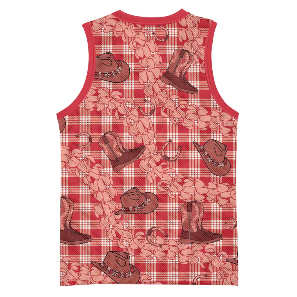 Red Palaka Hawaii Cowboy Basketball Jersey Puakenikeni Lei Paniolo Papale Seamless Vibes LT14 - Polynesian Pride