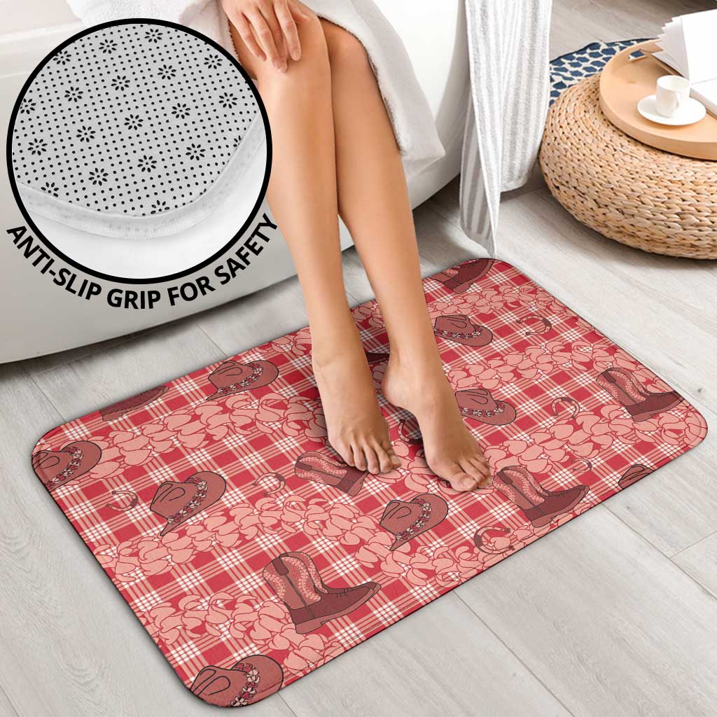 Red Palaka Hawaii Cowboy Bathroom Set Puakenikeni Lei Paniolo Papale Seamless Vibes - Polynesian Pride