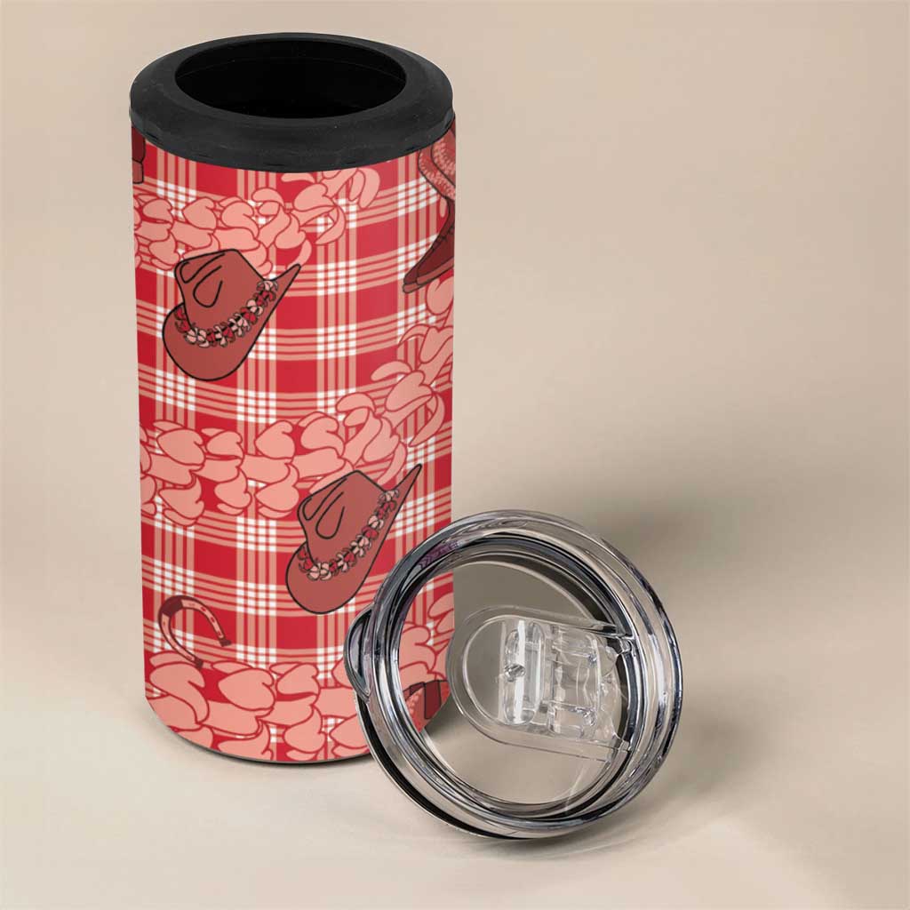 Red Palaka Hawaii Cowboy 4 in 1 Can Cooler Tumbler Puakenikeni Lei Paniolo Papale Seamless Vibes LT14 - Polynesian Pride