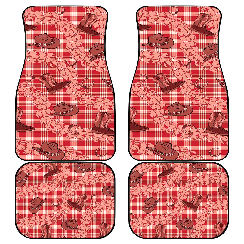 Red Palaka Hawaii Cowboy Car Mats Puakenikeni Lei Paniolo Papale Seamless Vibes LT14 - Polynesian Pride