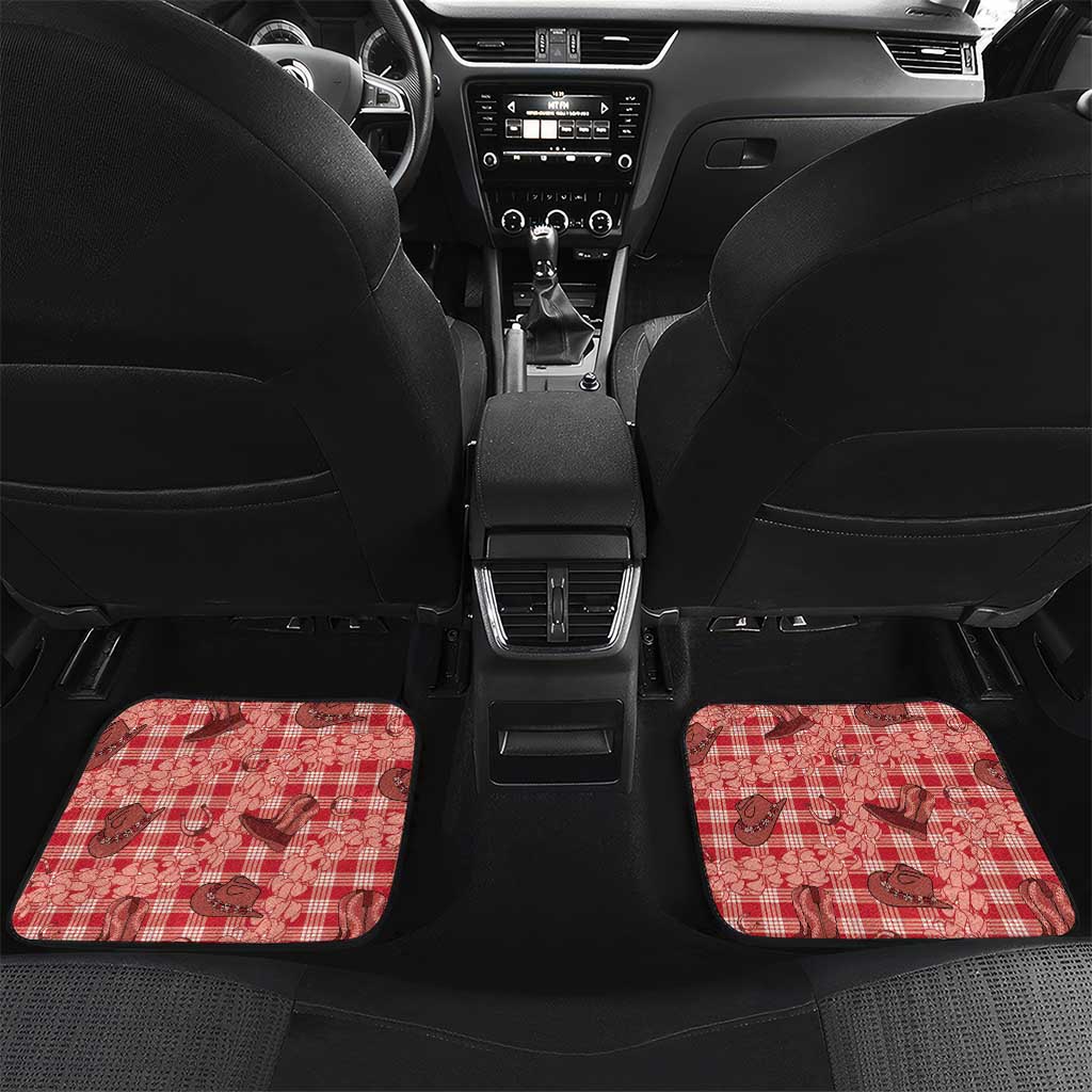 Red Palaka Hawaii Cowboy Car Mats Puakenikeni Lei Paniolo Papale Seamless Vibes LT14 Set 2pcs - Back Red - Polynesian Pride