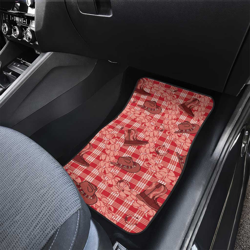 Red Palaka Hawaii Cowboy Car Mats Puakenikeni Lei Paniolo Papale Seamless Vibes LT14 - Polynesian Pride