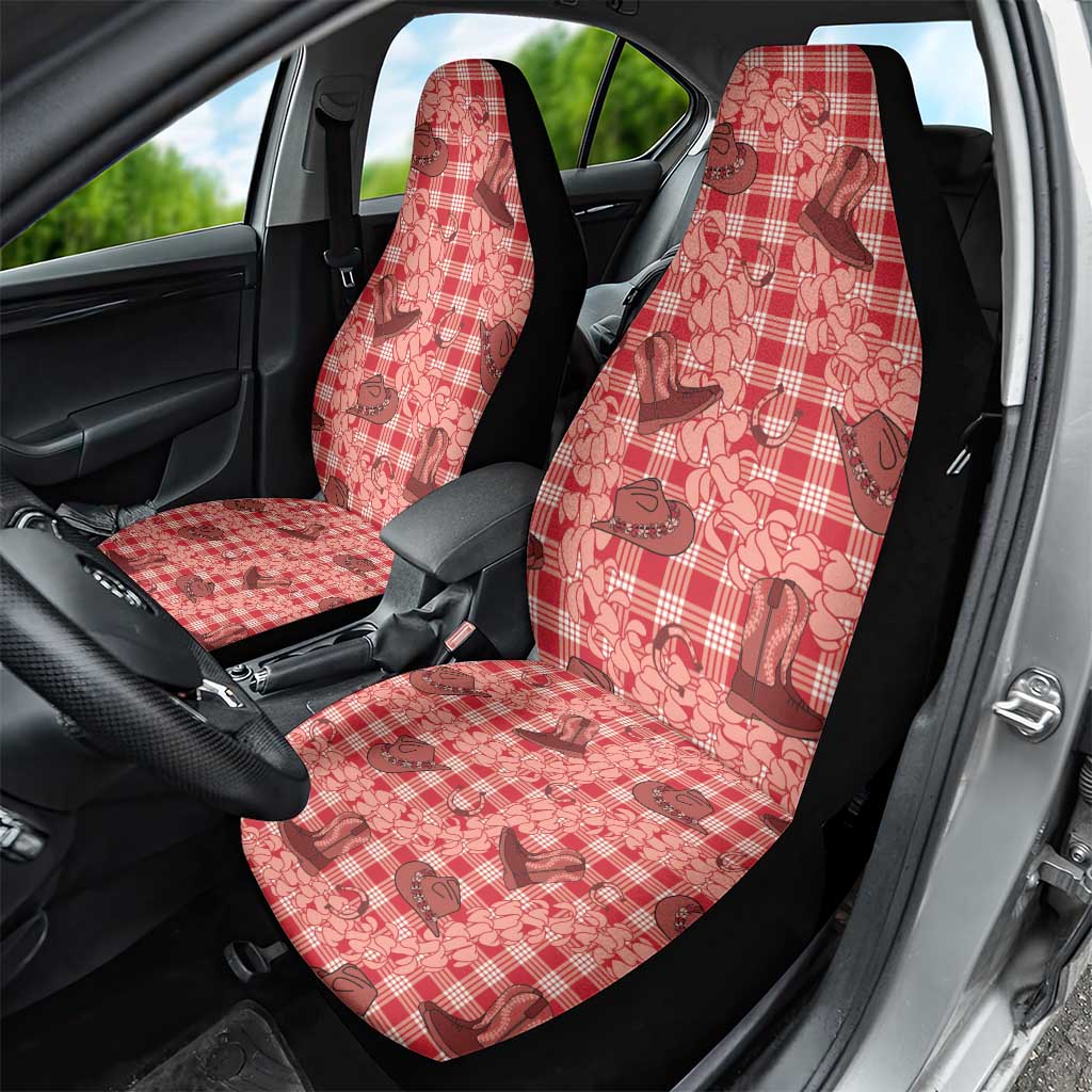Red Palaka Hawaii Cowboy Car Seat Cover Puakenikeni Lei Paniolo Papale Seamless Vibes LT14 - Polynesian Pride