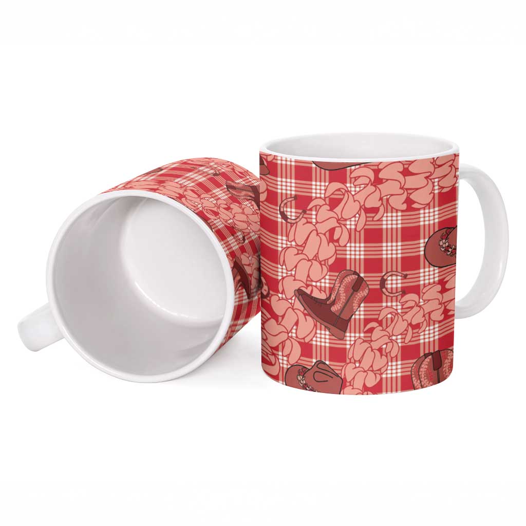 Red Palaka Hawaii Cowboy Ceramic Mug Puakenikeni Lei Paniolo Papale Seamless Vibes - Polynesian Pride