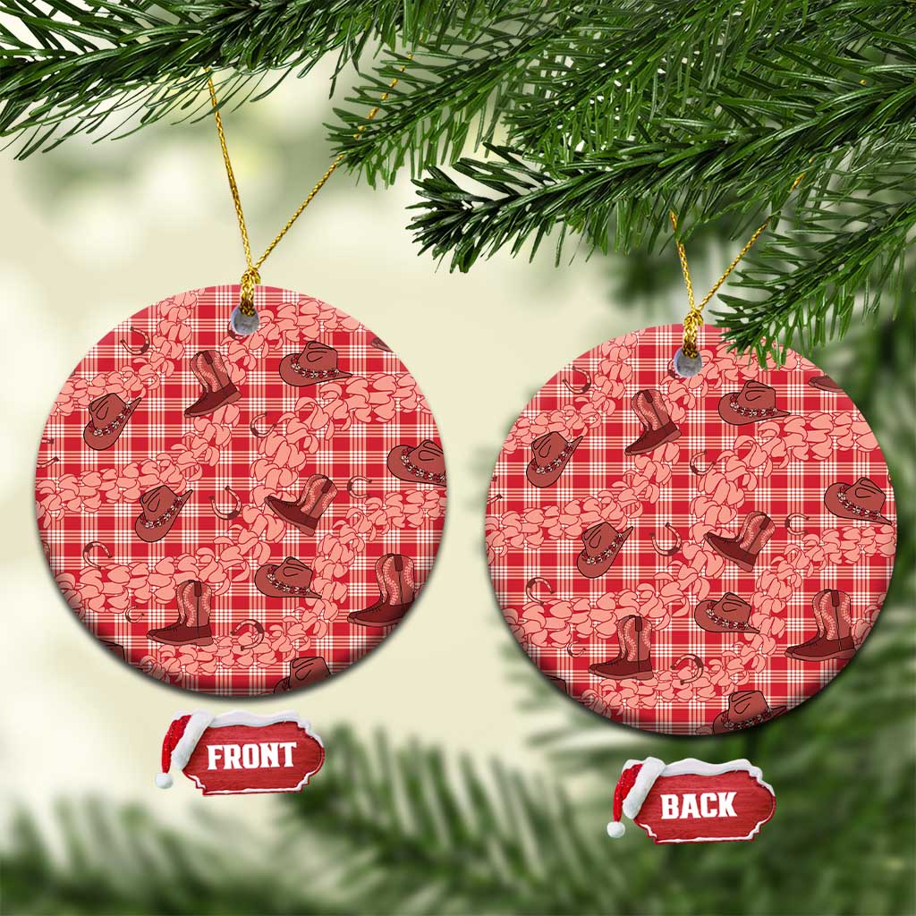 Red Palaka Hawaii Cowboy Ceramic Ornament Puakenikeni Lei Paniolo Papale Seamless Vibes - Polynesian Pride